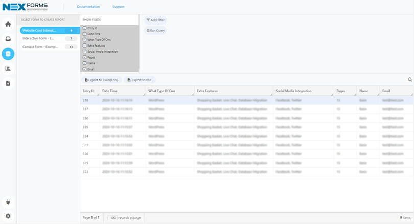 NEX-Forms - Managing Entries - Figure - 1